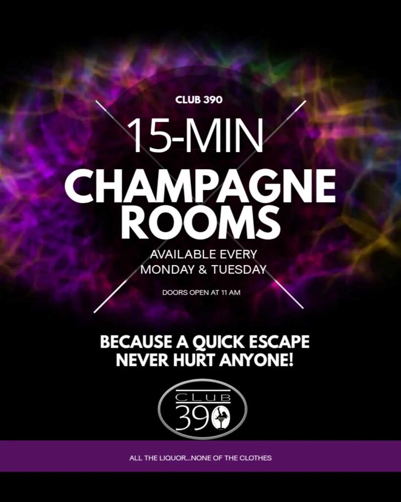 15 min Champaigne Rooms available Mondays & Tuesdays