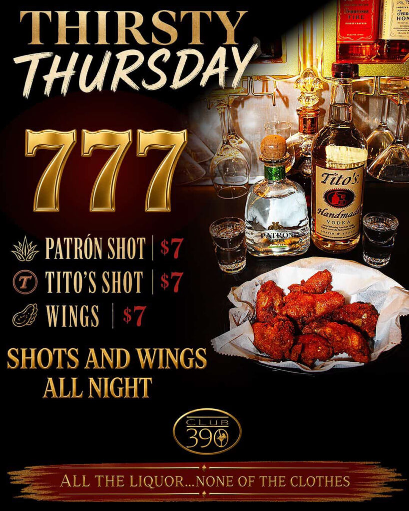 Club 390 special graphic for Thursday specials